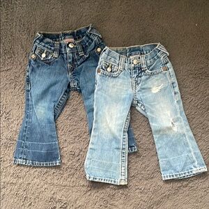 Set of 2 True Religion Toddler Light Blue and Dark Denim Jeans, Size 2 Kids